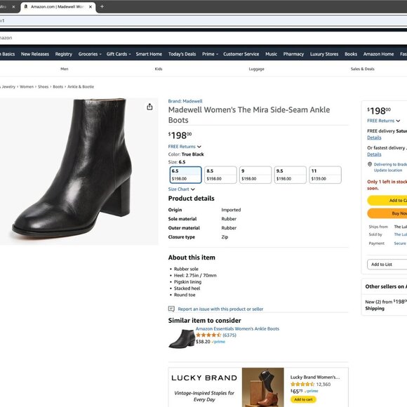 Madewell Women's The Mira Side-Seam Ankle Boots, True Black, SAVE $70.00 - Picture 2 of 4